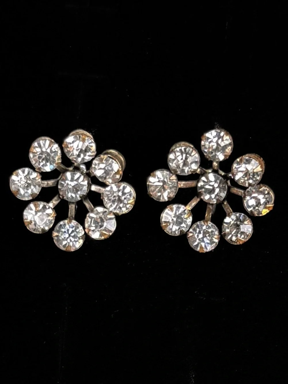 Vintage clip-on screwback bling, flower, accent earrings